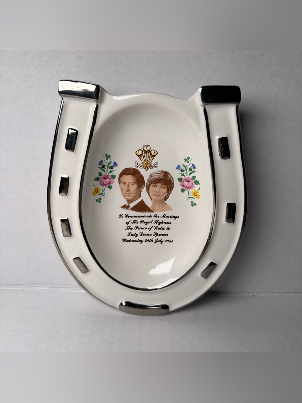 VTG 1981 Sylva Ceramic Royal Wedding Horseshoe Dish Prince William Lady Diana